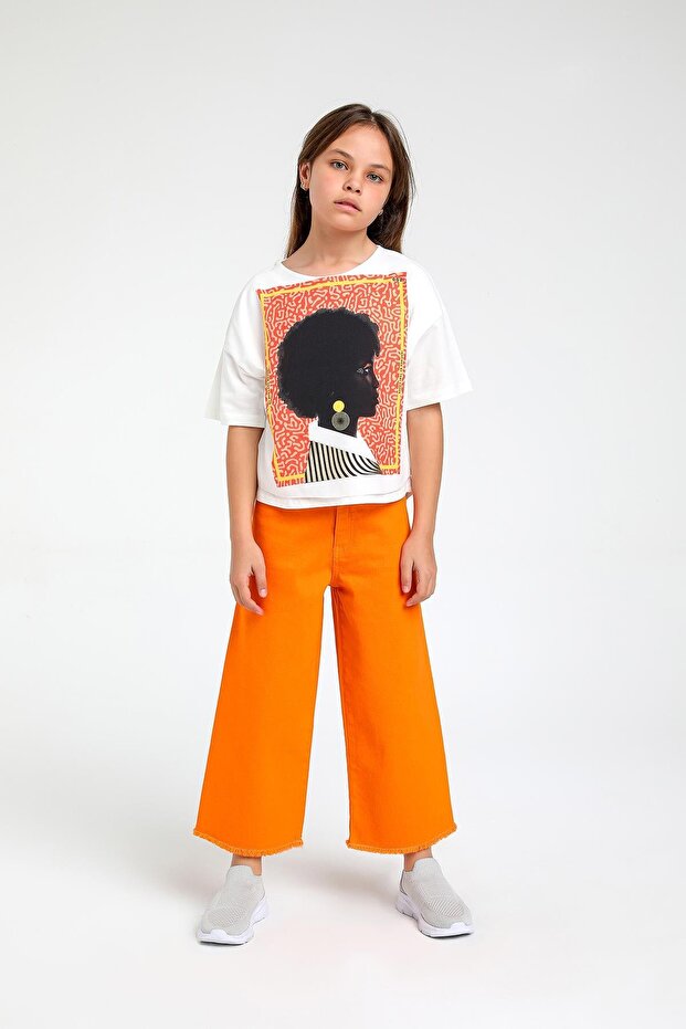 5-14 Years Old Girl Printed Tshirt White