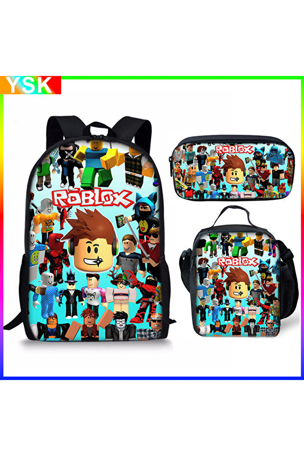 Three-piece Set of 3D Printing Roblox School Bag Game Surrounding Primary and Secondary School St... - 2