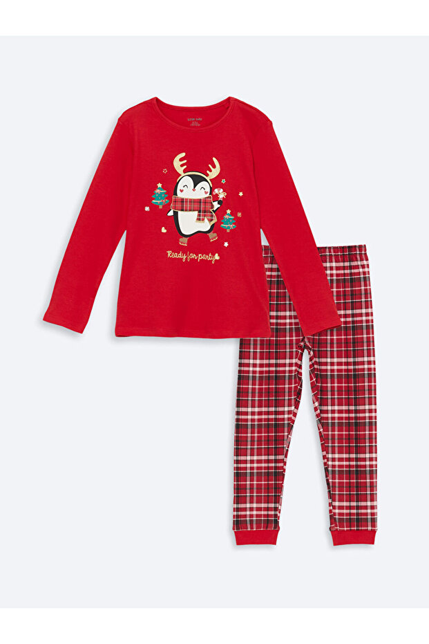 Bisiklet Yaka Yılbaşı Temalı Kız Bebek Pijama - 1