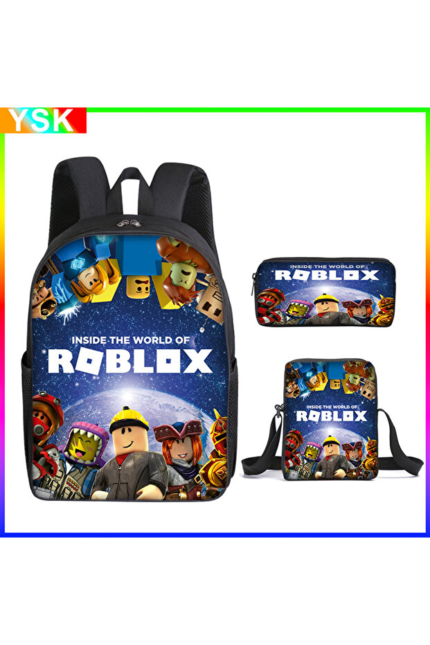 Three-piece Set of 3D Printing Roblox School Bag Game Surrounding Primary and Secondary School St... - 3
