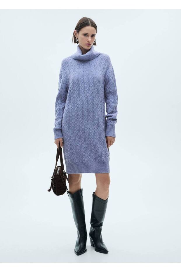 Balıkçı yaka dokuma elbise - 2