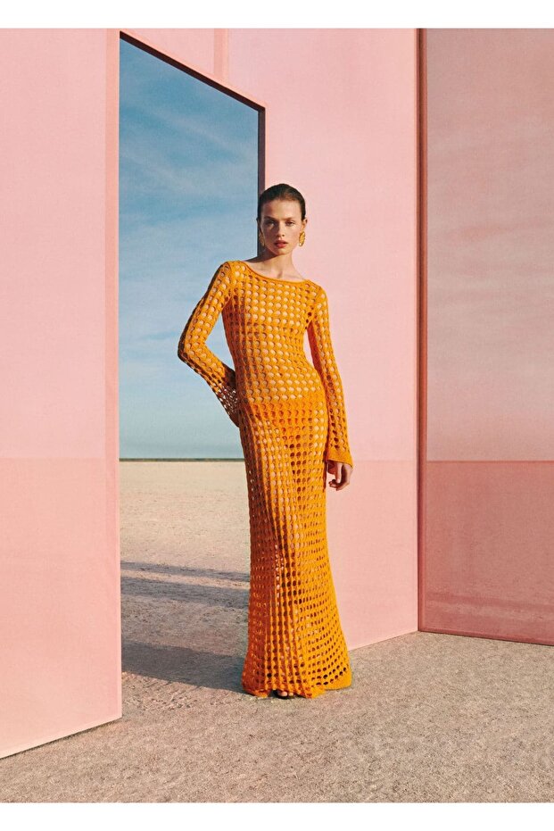 Perforiertes gewebtes langes Kleid - 5