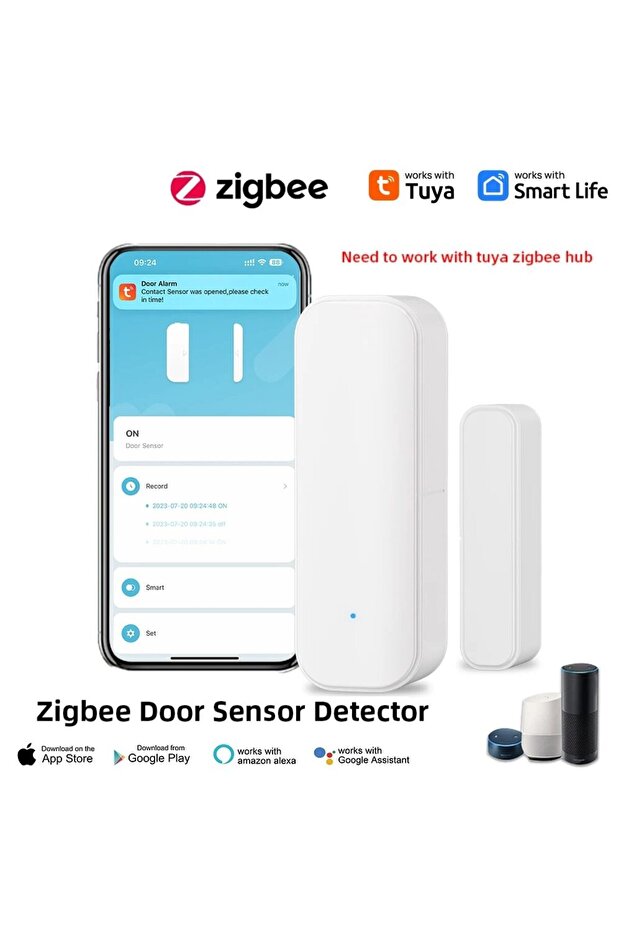 Zigbee WiFi or Zigbee Window Door Sensor With Battery Smart Home Security Alarm System Voice Control - 1