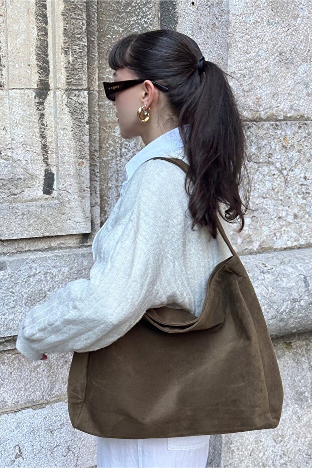 Suede Creme Casual Look Shopper Bag