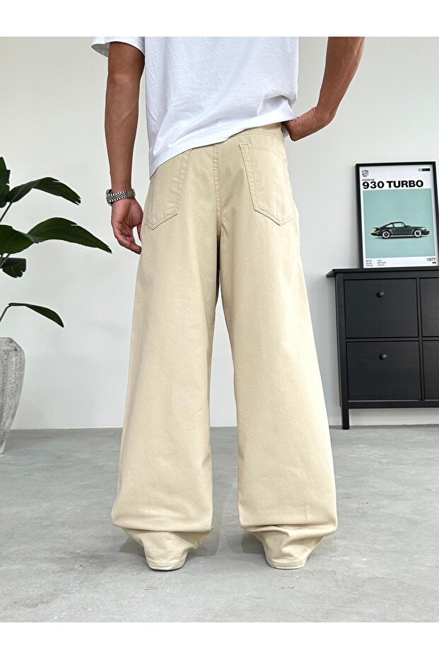 Bej Basic Ekstra Bol Baggy Pantolon - 3