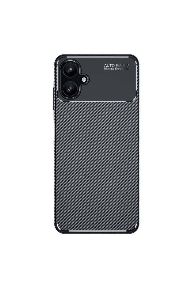 حافظة لهاتف Galaxy A06 مع حماية للكاميرا من الكربون بنمط Lux Negro من السيليكون + واقي شاشة نانو