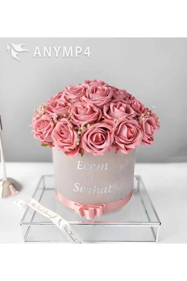 Kutuda Islak Yapay Pembe Güller, İsteme Çiçeği, Söz Çiçeği, Nişan Çiçeği, Söz Nişan Çiçeği - 1