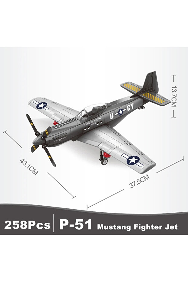 P51 4006 USA P-51 Mustang Fighter Jets Model Building Blocks Technical Aircraft Airplane MOC Weap..