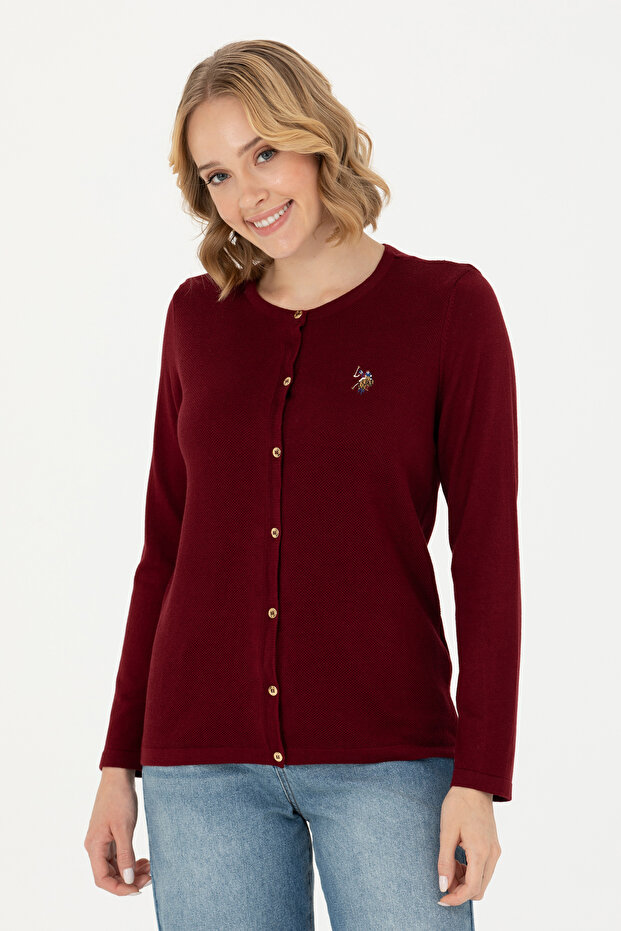 Women's Burgundy Basic Knitwear Cardigan 50276610 -Vr014