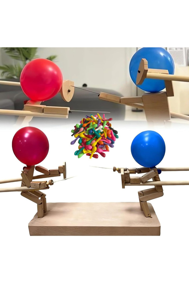 Balloon Bamboo Man Battle,2024 New Pop The Balloon Game,Fun Wooden Bots Battle Game for 2 Players... - 8