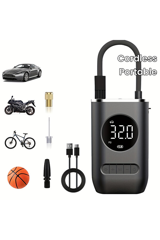 USB Rechargeable Portable Air Compressor, 150PSI Cordless Tire Inflator Pump with LED Light, Elec... - 7