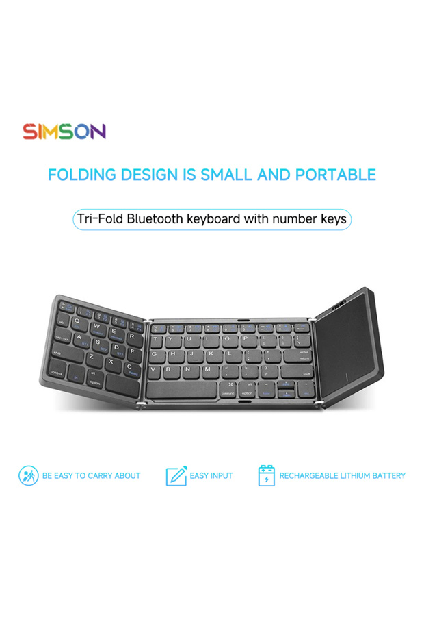 B089T Triple Folding Keyboard Mouse Button Mini Wireless Bluetooth Touchpad Multi-Device Portable... - 2