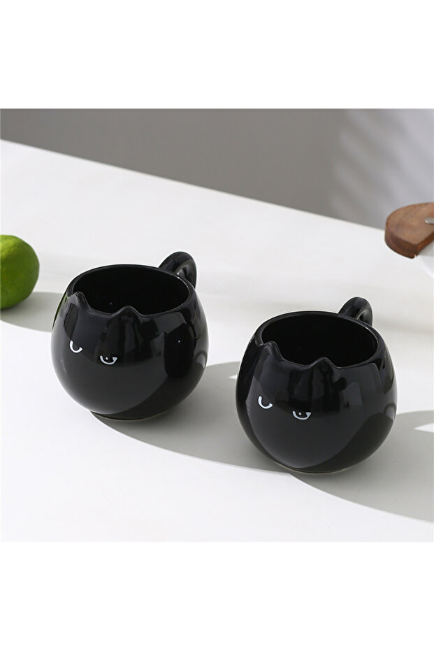 301-400ml black 1PC cat shaped ceramic cup, creative mug, 380ml/13oz coffee and drinking cup