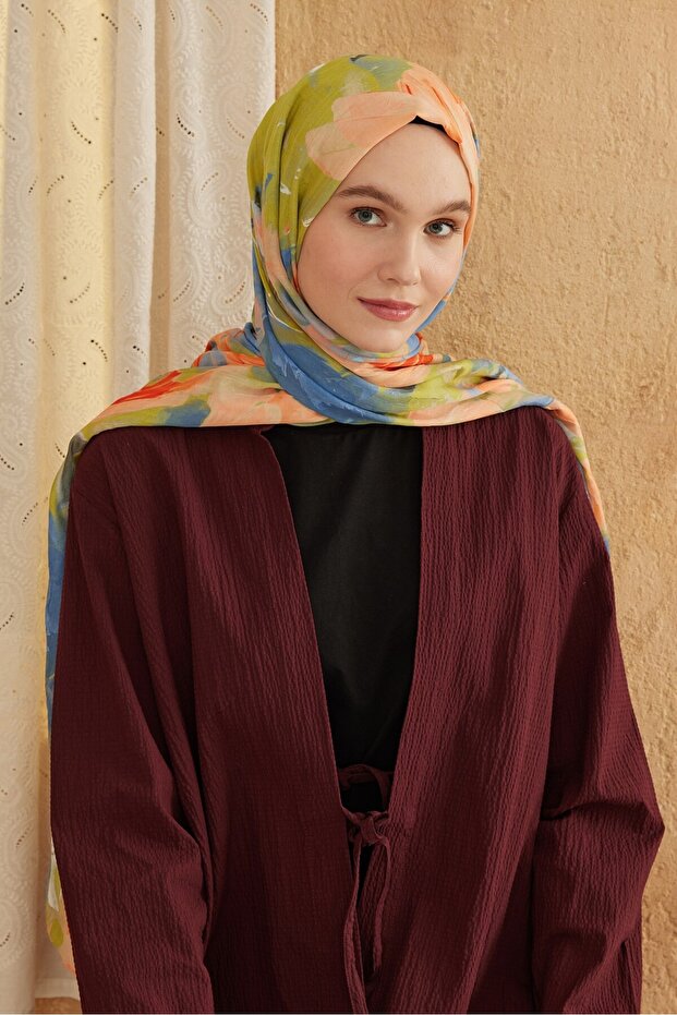 Watercolor Abstract Desen Bambu Şal - 2