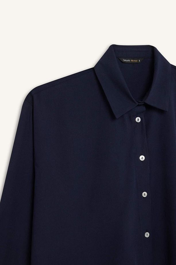Oversize Geniş Kalıp Poplin Basic Düz Uzun Kollu Gömlek E2677ax24wn - 2
