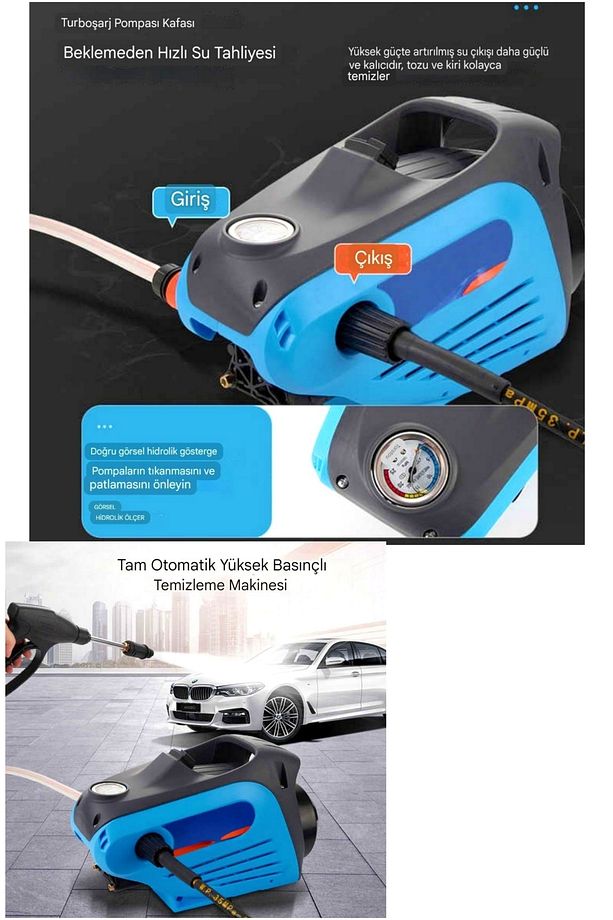 Yüksek Basınçlı Tazikli Oto Yıkama Makinesi ve Çok Amaçlı Temizlik Seti - 2