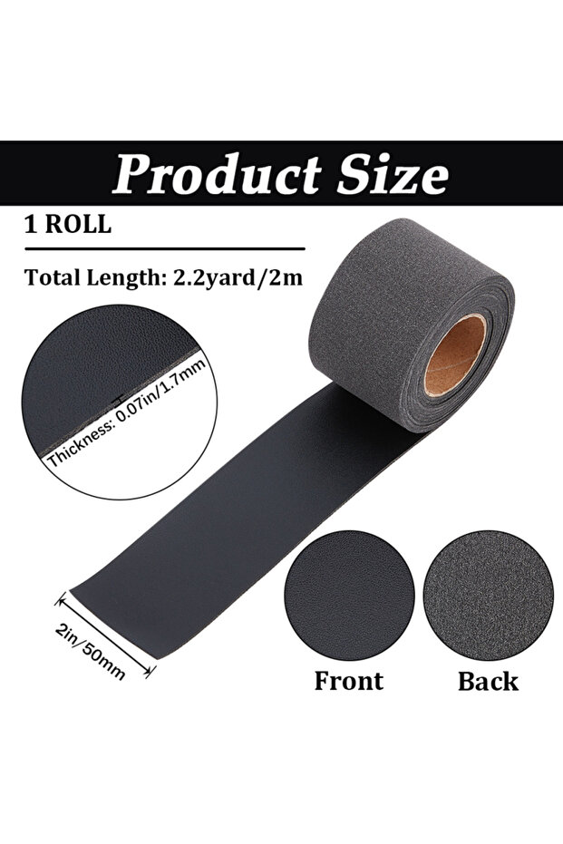 AECH03-06491 1 Roll Black Leather Strips 50mm x 2m Single Sided Lychee Grain Leather Straps 1.7mm Th