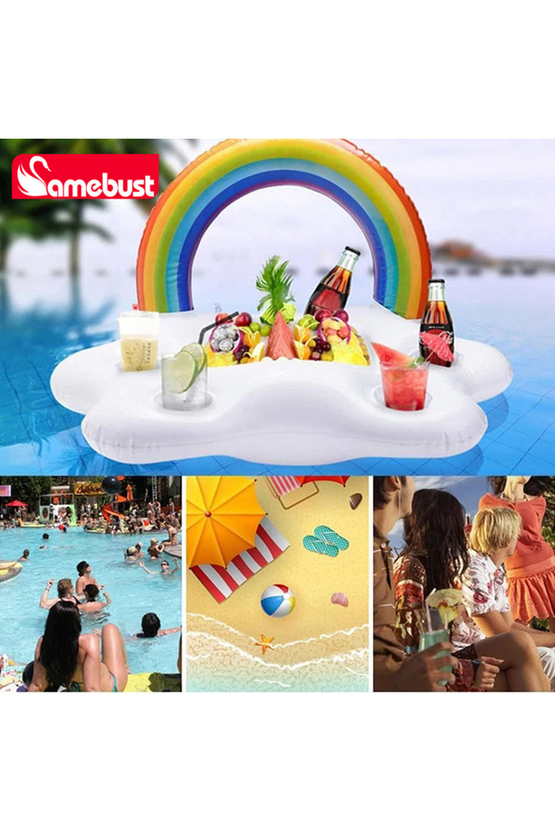 Camebust inflatable pool float rainbow cup holder 37.4' - 3
