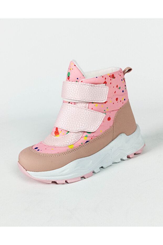 Pembe Renk Nokta Renk desenli Su Geçirmez Çift Cırtlı Çocuk Bot - 1