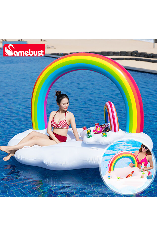 Camebust inflatable pool float rainbow cup holder 37.4' - 4