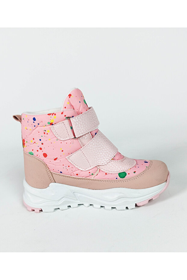 Pembe Renk Nokta Renk desenli Su Geçirmez Çift Cırtlı Çocuk Bot - 3