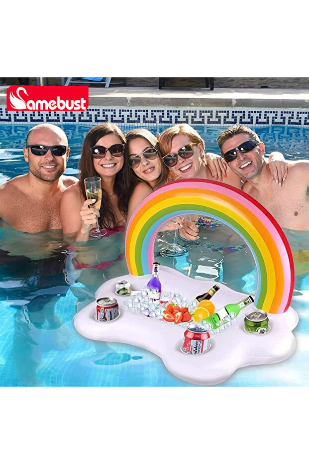 Camebust inflatable pool float rainbow cup holder 37.4' - 5