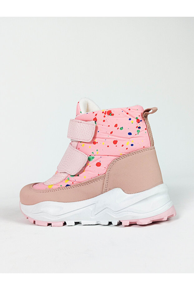 Pembe Renk Nokta Renk desenli Su Geçirmez Çift Cırtlı Çocuk Bot - 2