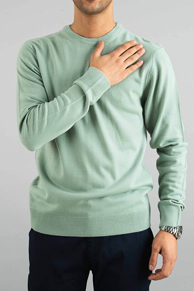 Men's Slim Fit Turtleneck Cotton Turtleneck Sweatshirt Knitwear Sweater Water Green