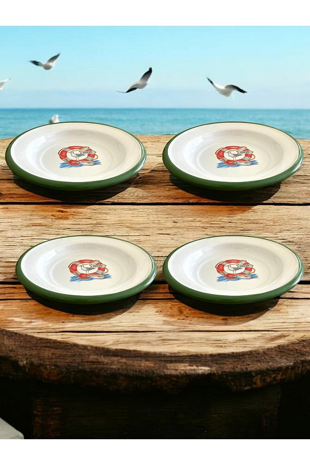 4 Adet 20CM Emaye Yemek Tabağı, Servis Tabağı, Emaye Tabak, Meze Tabağı, Sunum, Meyve, Marine Set - 1