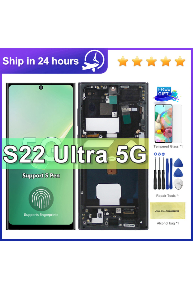 EU Black Frame S22 Ultra Super AMOLED Screen for S22 Ultra 5G S908B S908B/DS Lcd Display Digital To