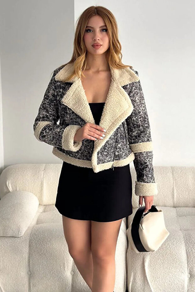 Faux Leather Biker Coat with Fur Inside