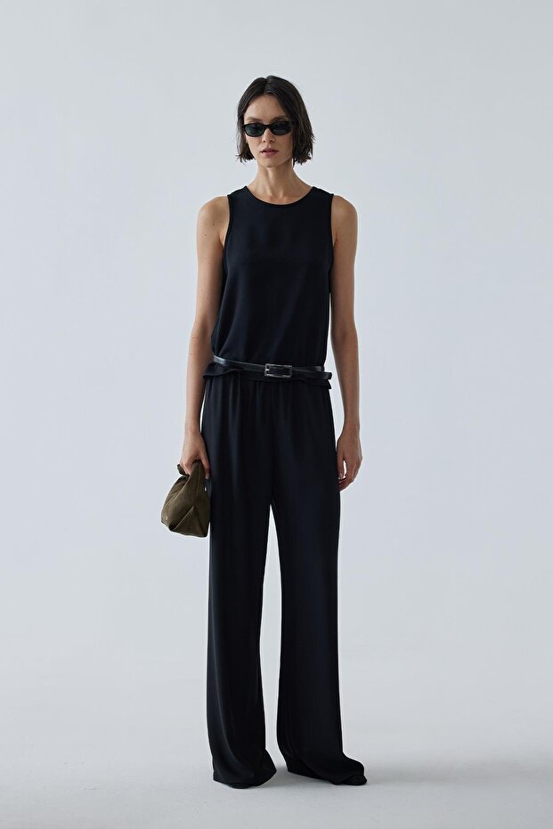 Siyah Moni Krep Bluz - 1