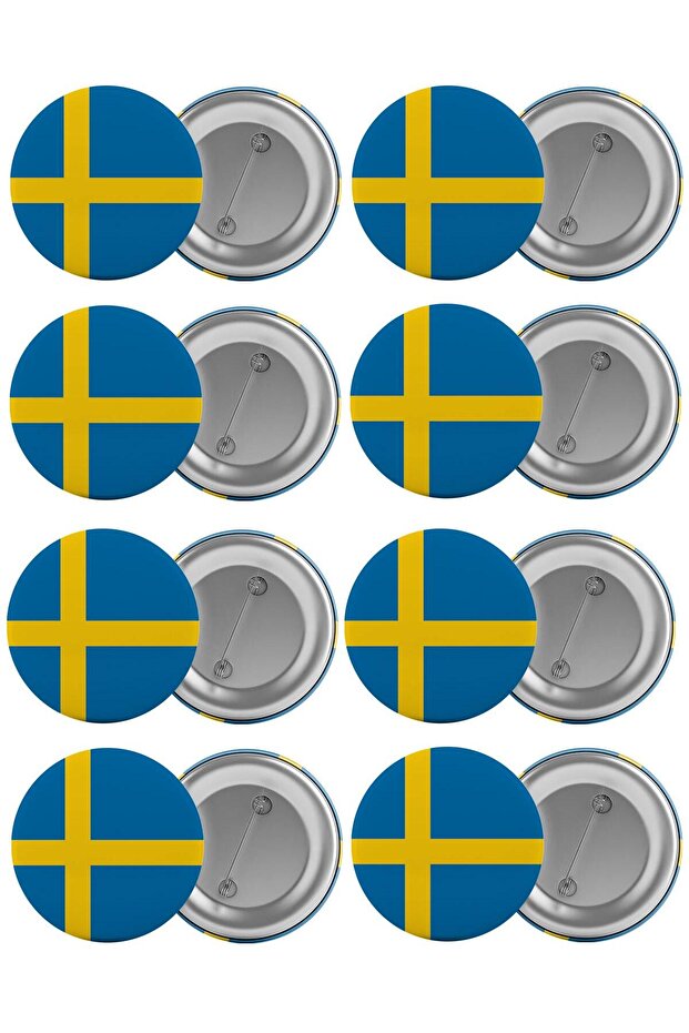 Swedish Flag Bag Badge Set 8 Pieces Biggest Size 5.8cm Pin Brooch - 1