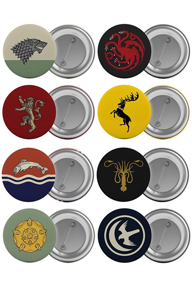 Game Of Thrones Hanedanlar Çanta Rozeti Seti 8 Adet En Büyük Boy 5.8cm Iğneli Broş - 1