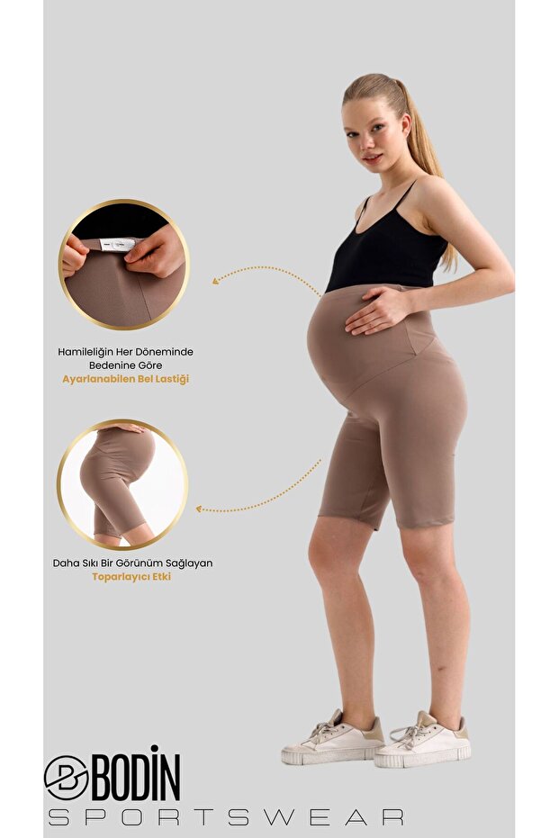 Diz Üstü Biker Esnek Ayarlanabilir Bel Hamile Şort Tayt - 1