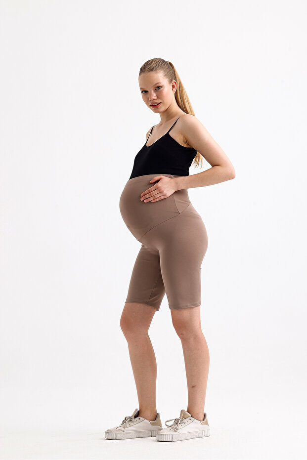 Diz Üstü Biker Esnek Ayarlanabilir Bel Hamile Şort Tayt - 8