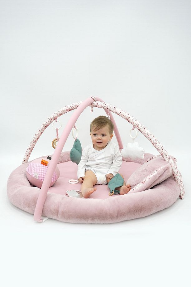 Bebek Oyun Alanı, Tavşanlı Bebek Aktivite Matı, Güvenli ve Yumuşak Oyun Matı, Baby Gym Serisi, Pudra - 12