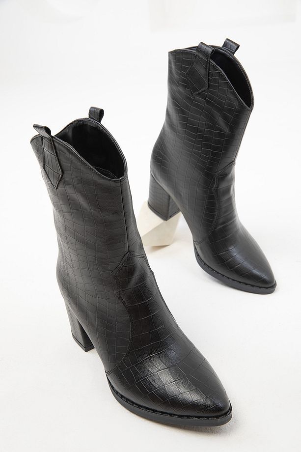 Siyah Kroko Kadın Bot & Bootie 15615 - 2