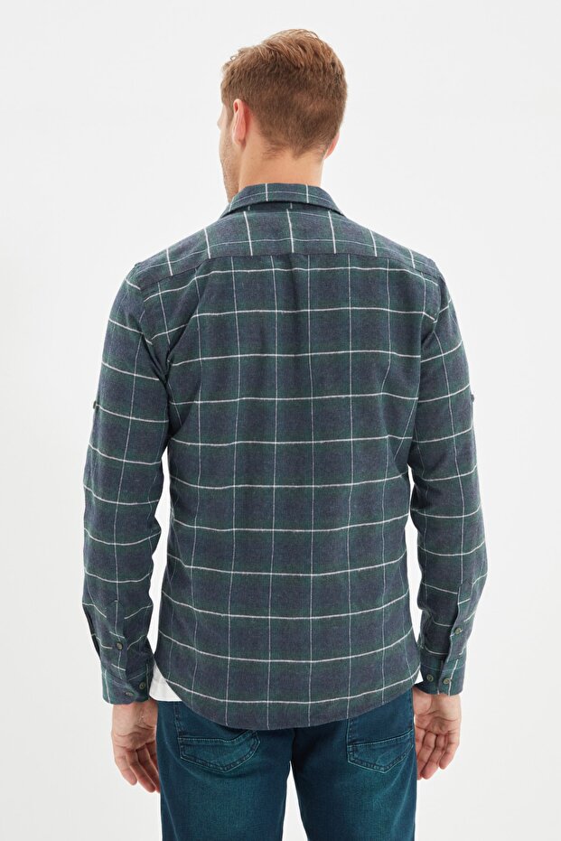 Yeşil Regular Fit Apoletli Kışlık Oduncu Kareli Gömlek TMNAW22GO0359 - 5