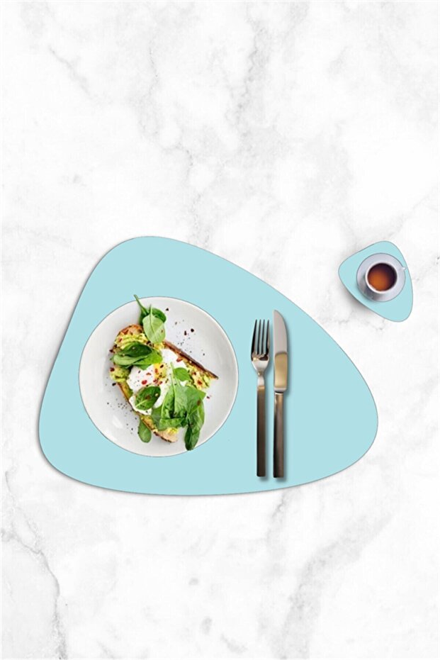 8 Pieces Light Blue Oval Leather Placemat Placemat Heat Resistant Non-Slip Washable