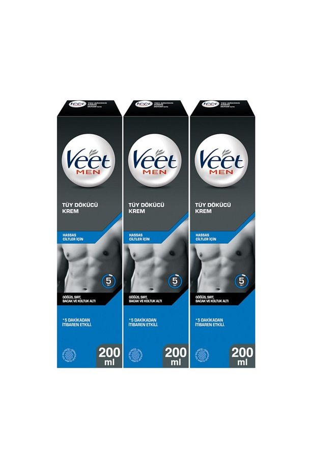 Men Erkeklere Özel Tüy Dökücü Krem Hassas Ciltler İçin 600 ml (200ml x 3 Adet) - 1