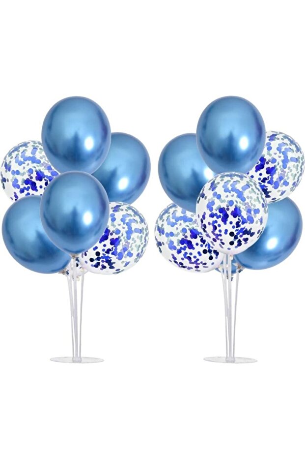 1Pcs 7 Balloons Blue Chrome Confetti Footed Balloon Stand