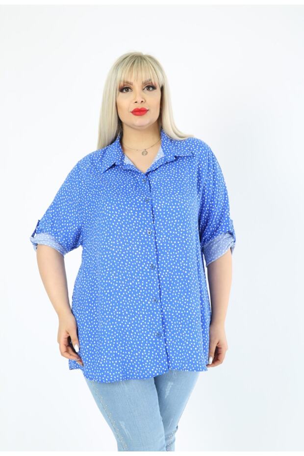 Women's Cotton Viscose Polka Dot Plus Size Shirt Indigo