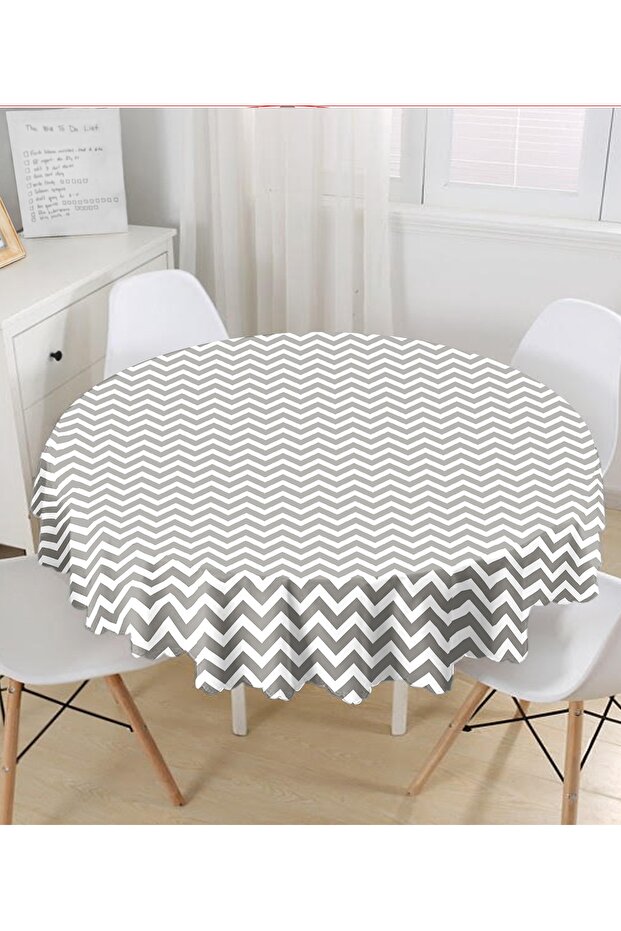 Zigzag Patterned Digital Printed Round Tablecloth - Diameter 140cm - 1