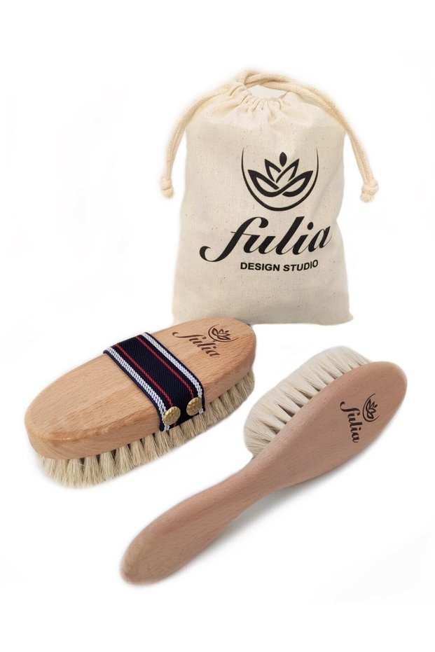 Mother Baby Set Natural Goat Hair Baby Hair Brush and Horse Hair Cellulite Brush Set of 2