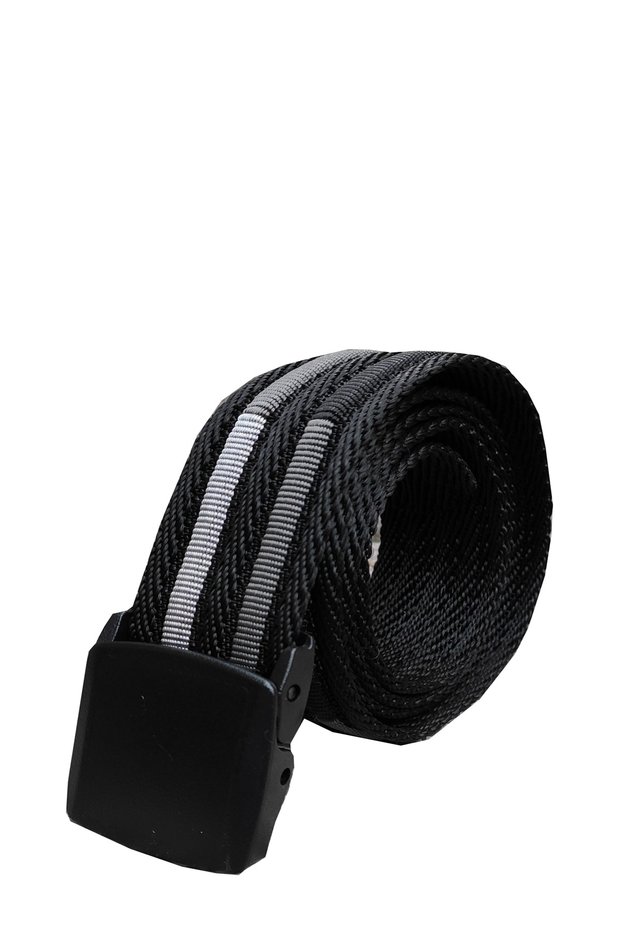 Tactical Style Black Striped Cloth Belt with Anti Allergic Ykk Plastic Buckle