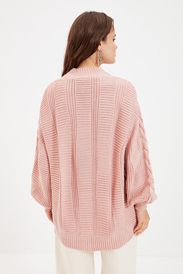 Pudra Saç Örgülü Bol Kesim Triko Hırka TCTAW22TH0002 - 5