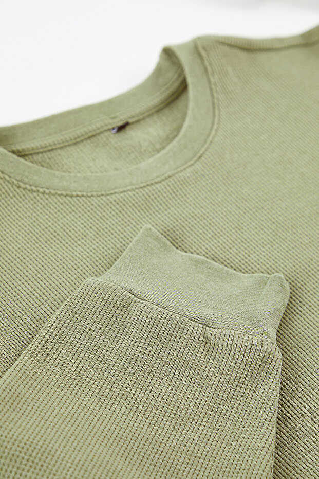 Haki Oversize/Geniş Kesim Bisiklet Yaka Şardonsuz Sweatshirt TMNAW25SW00194 - 2