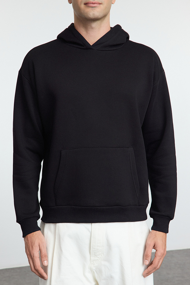 Siyah Oversize/Geniş Kesim Sırt Baskılı Kapüşonlu Sweatshirt TMNAW25SW00112 - 3