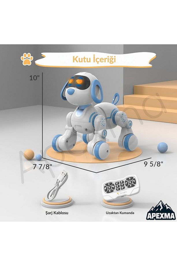 Uzaktan Kumandalı Şarjlı Sesli ve Işıklı Dokunma Algılama Programlama Özellikli Sevimli Robot Köpek - 3